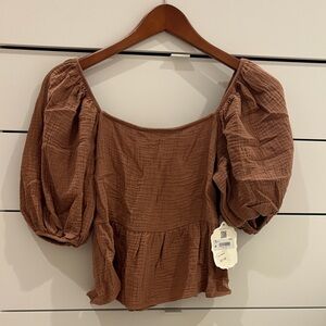 Altar'd State Brown Puff Sleeve Blouse